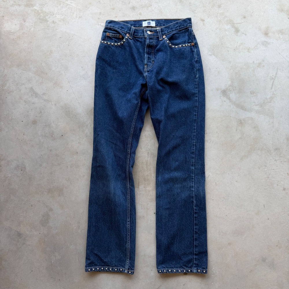 Vintage Gap Factory Studded Boot Cut Jeans Dark Wash Cotton Denim Size 4 Regular